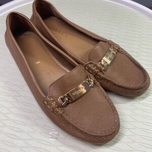 Coach Womens Olive Leather Pebble Gran Loafer Slip On Flats Shoes Sz 6B US Brown